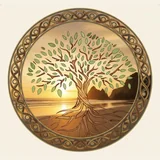 KAHSHE emblem — a tree of life rooted in a sunset shoreline, encircled by interwoven knotwork